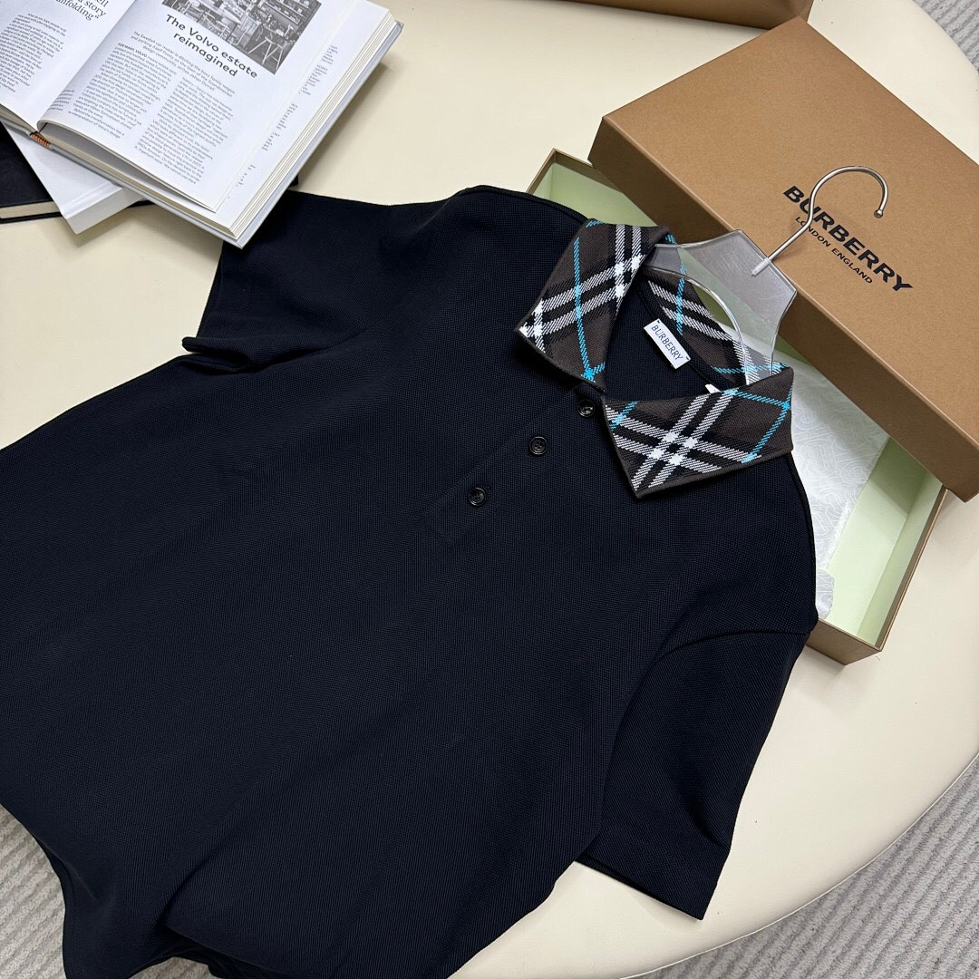 Burberry BR Thick Plaid Collar POLO (Black) - Image 7