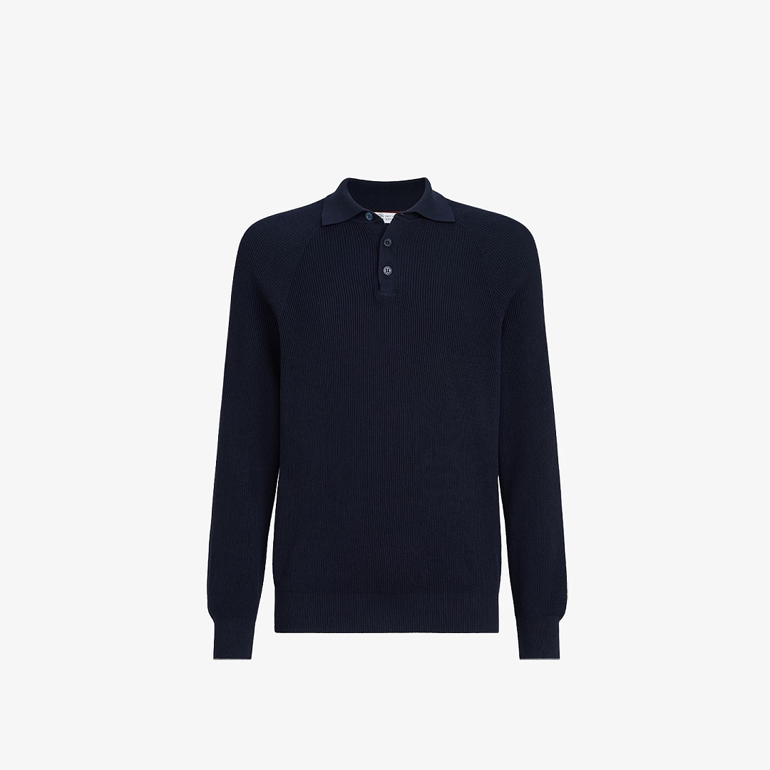 Ralph Lauren Deep Blue Striped Long Sleeved Polo Shirt - Image 2