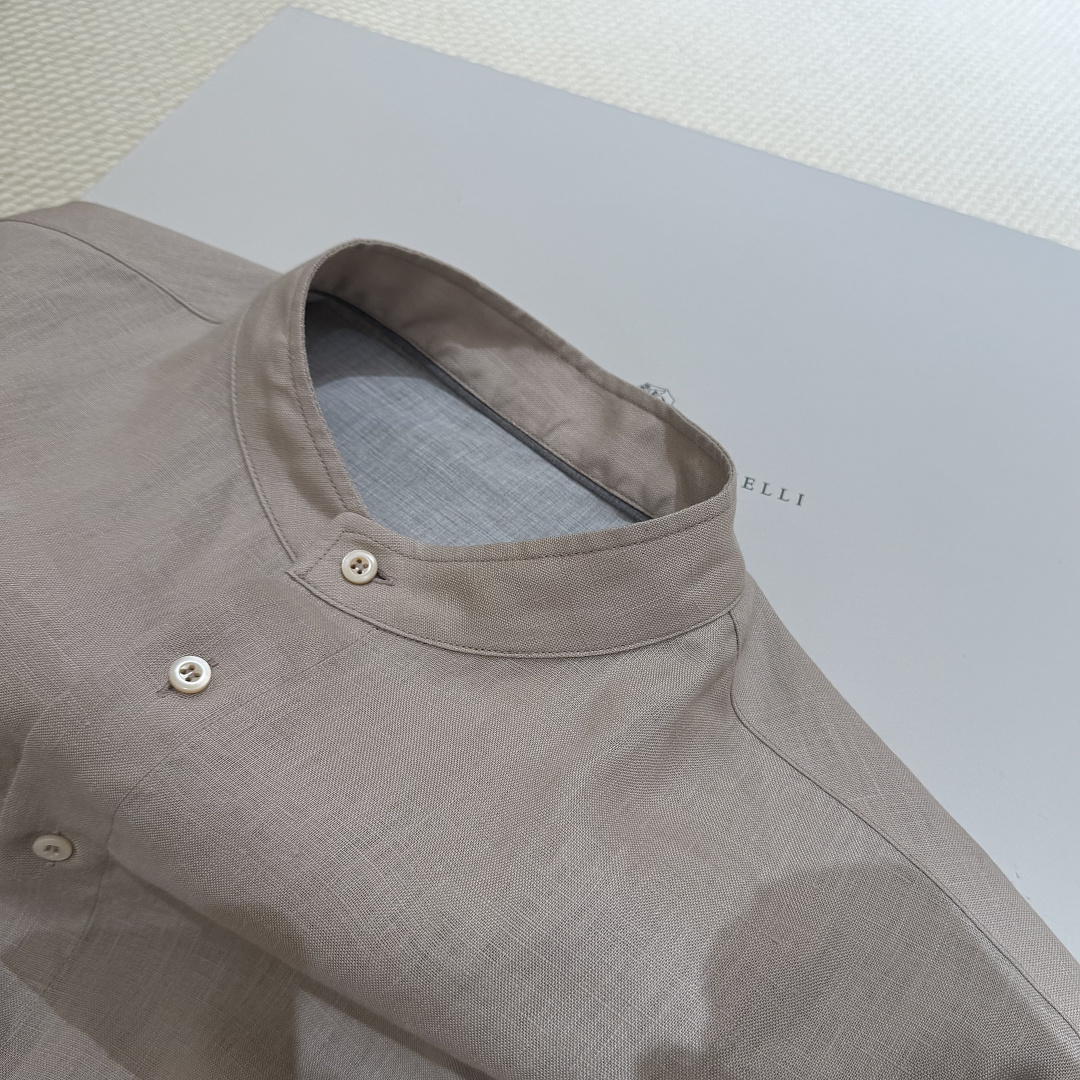 Unbranded Stand Collar Linen (Beige) - Image 9