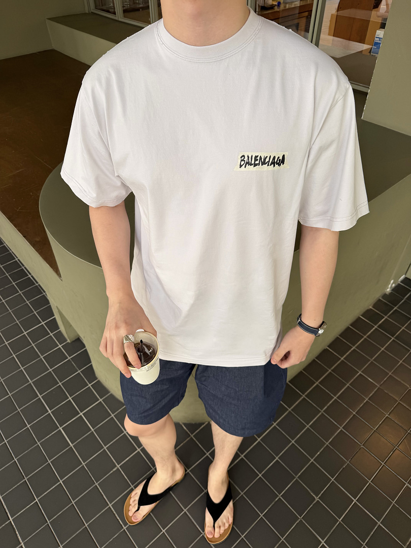 Balenciaga New Gum Strap Print Short Sleeve (Grey White) - Image 29