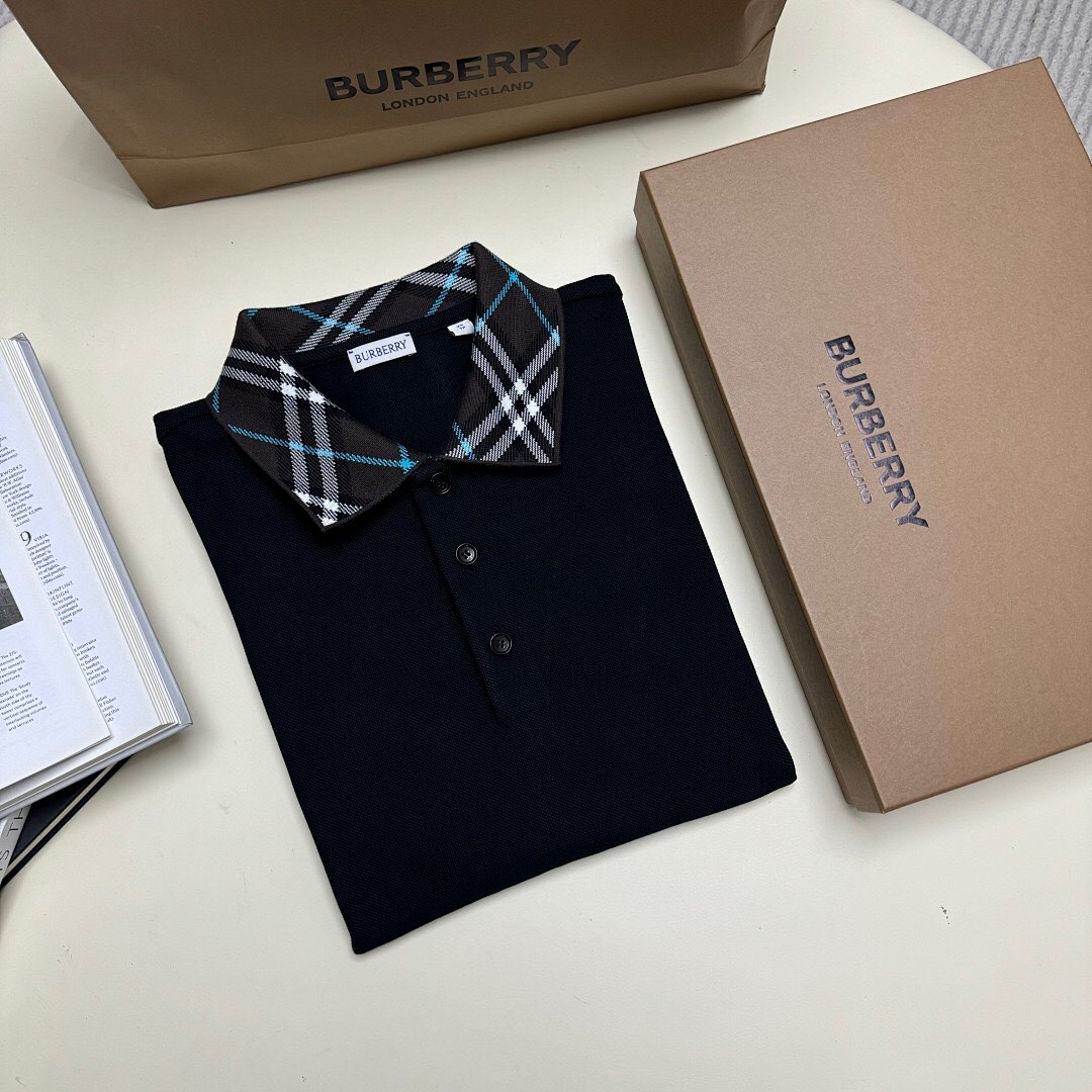 Burberry BR Thick Plaid Collar POLO (Black) - Image 13