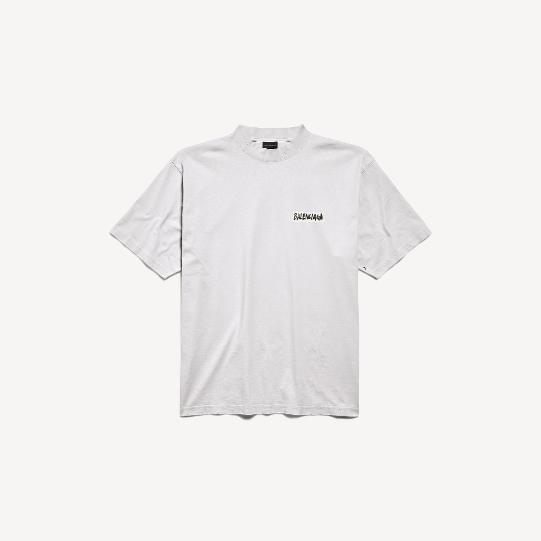 Balenciaga New Gum Strap Print Short Sleeve (Grey White) - Image 4