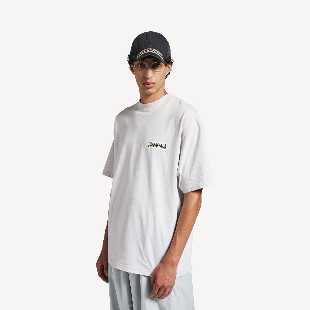 Balenciaga New Gum Strap Print Short Sleeve (Grey White) - Image 25