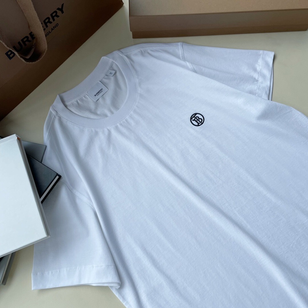 Burberry B Embroidered Short Sleeve (White) - Image 5