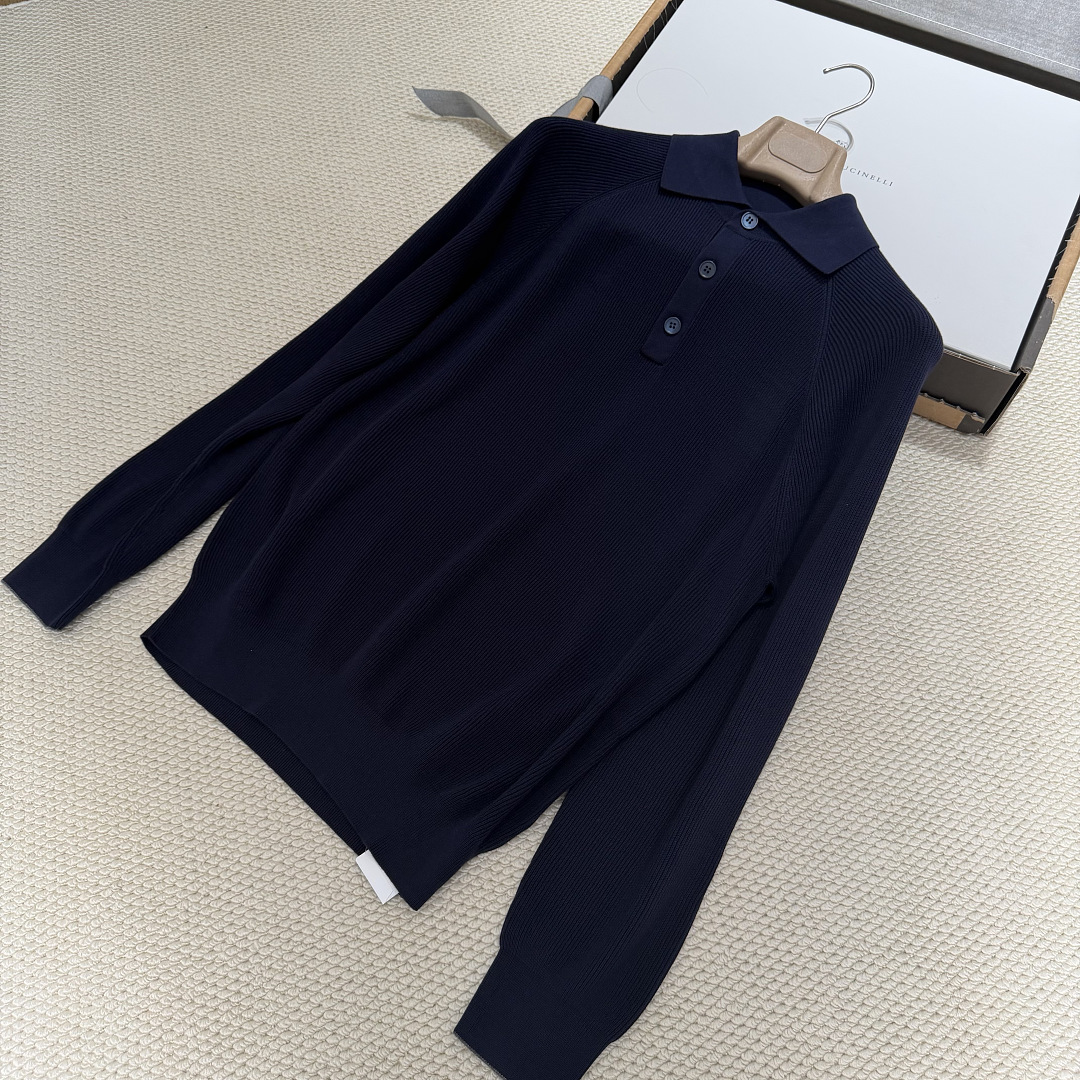 Ralph Lauren Deep Blue Striped Long Sleeved Polo Shirt - Image 6