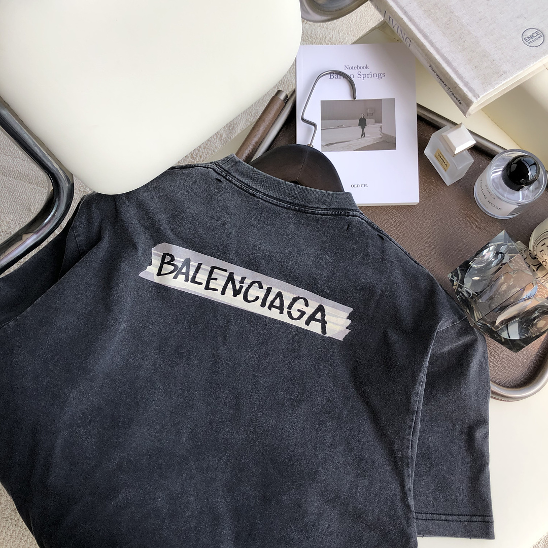 Balenciaga New Gum Strap Print Short Sleeve (Washed Black) - Image 10