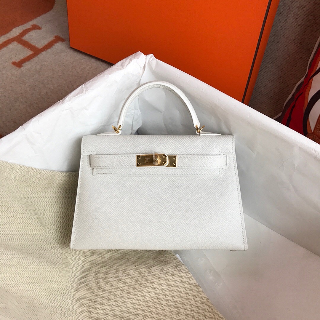 Triple White Minikelly Gen Epsom Leather Gold Buckle, photo 1