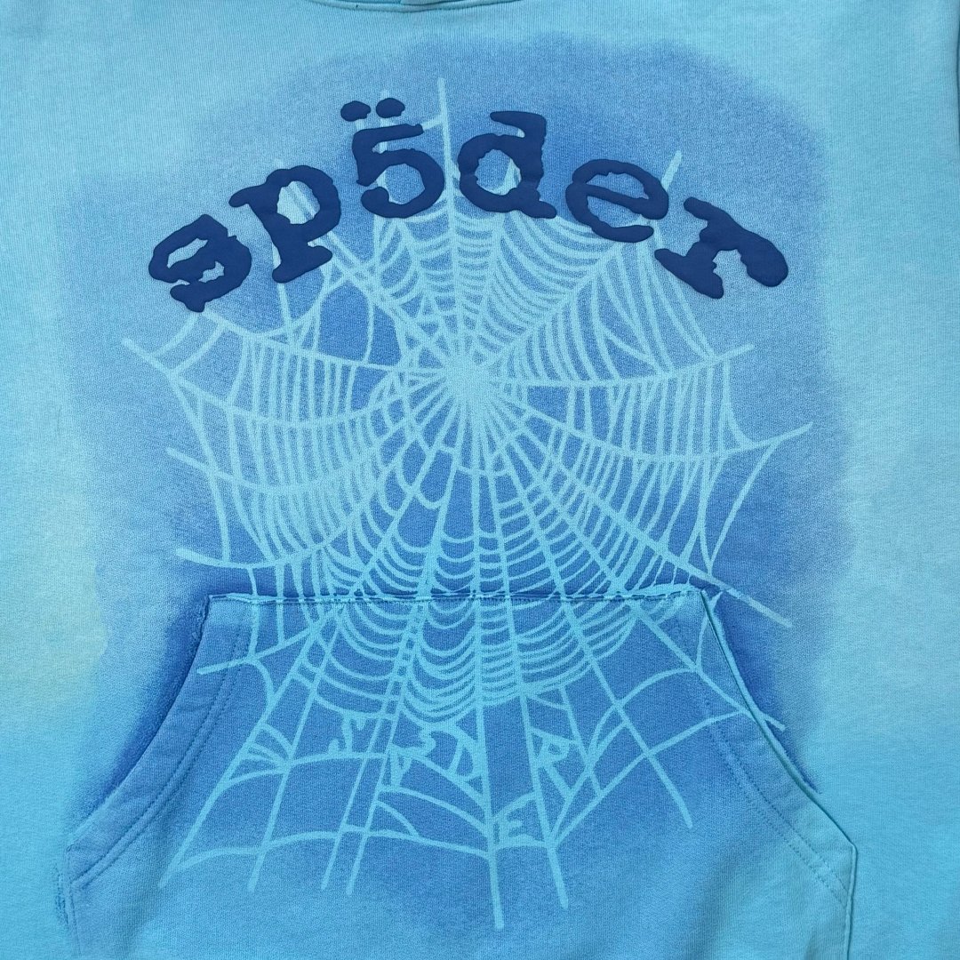 Sp5der ¥260 Sp5Der OG Web V2 Spray Hoodie (Light Blue) - Image 5