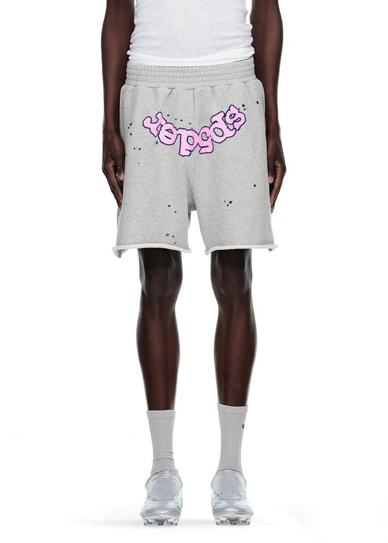 Sp5der ¥155 Sp5Der OG Web Logo Sweat Short Heather (Grey) - Image 2