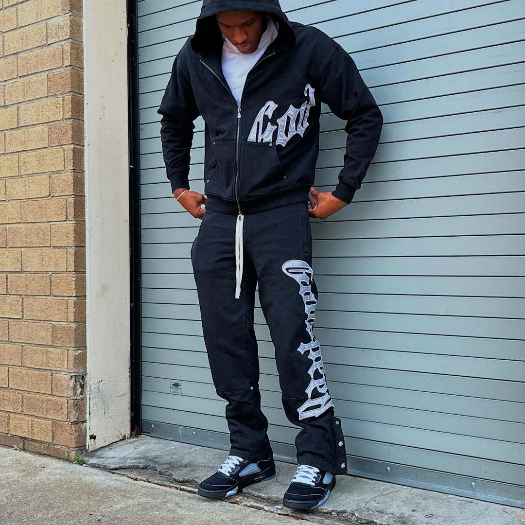 Godspeed ¥298 OG LOGO SWEATSUIT V2 Godspeed (Black/Silver Satin) - Image 8