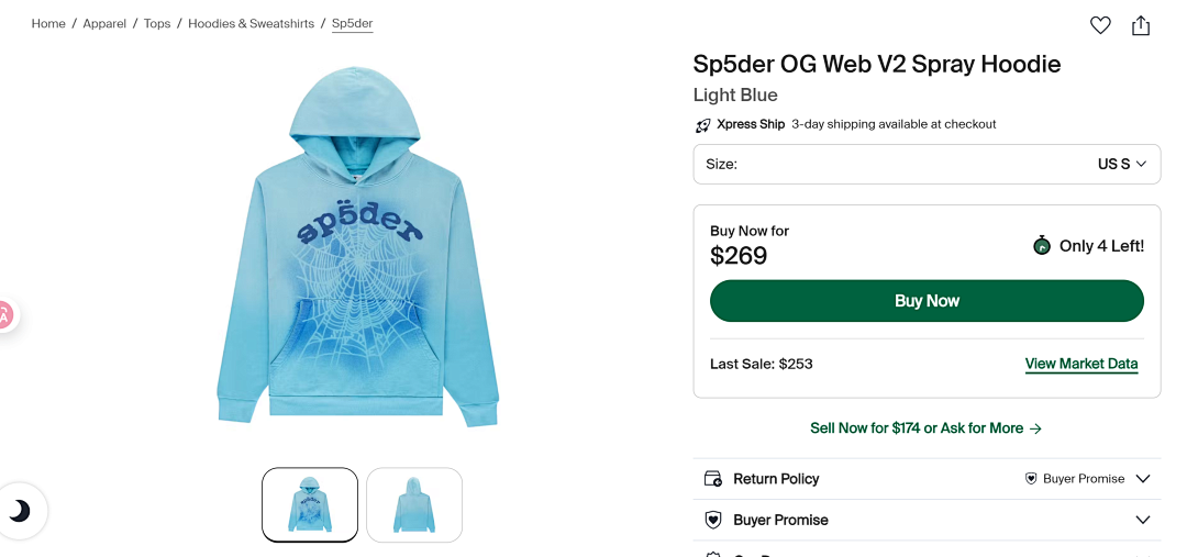 Sp5der ¥260 Sp5Der OG Web V2 Spray Hoodie (Light Blue) - Image 2