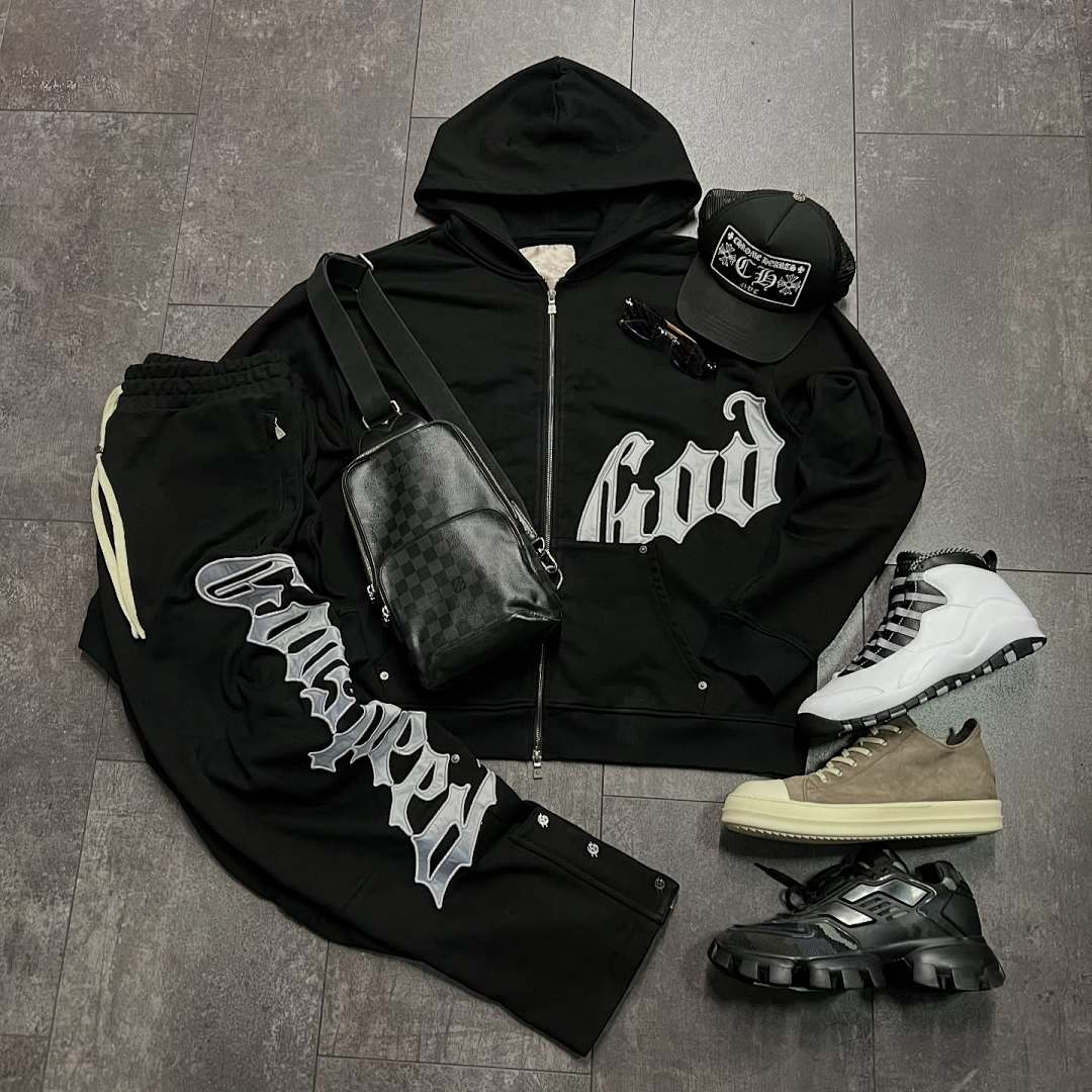 Godspeed ¥298 OG LOGO SWEATSUIT V2 Godspeed (Black/Silver Satin) - Image 4