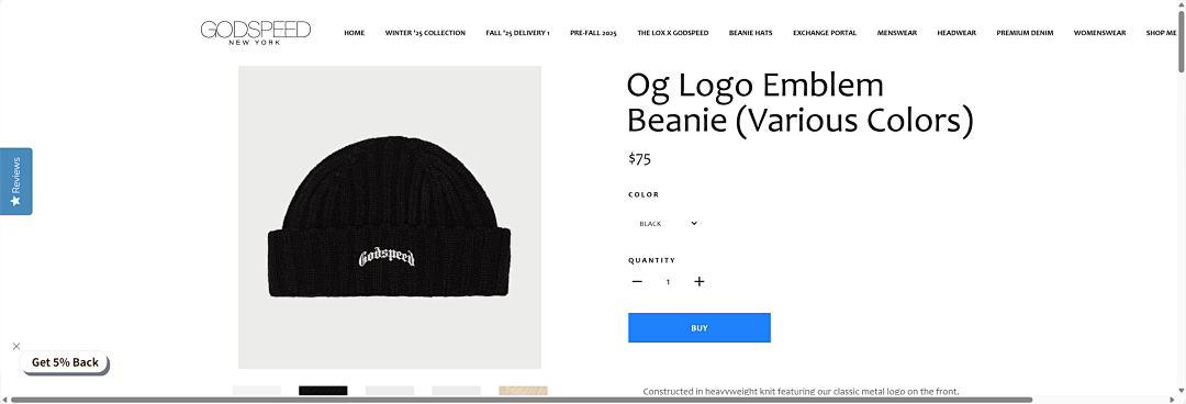 Godspeed ¥98 God Speed Og Logo Emblem Beanie (Black) - Image 2