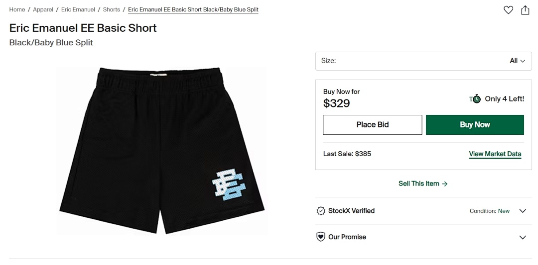 Eric Emanuel ¥98 EE Basic Short (Black/Baby Blue Split) - Image 2