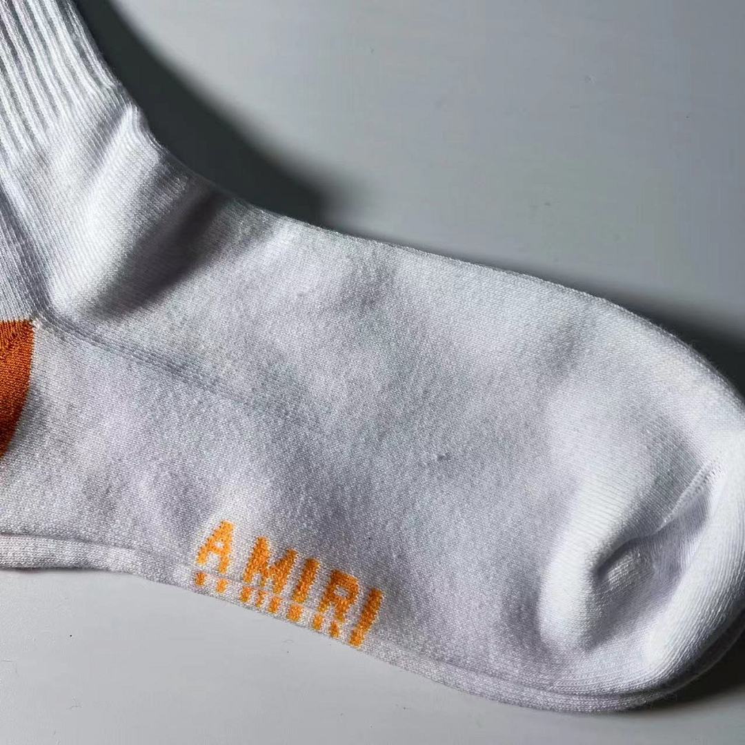 AMIRI 1: 1 AMIRI 2022 New Season Socks Back Logo Towel Socks——Orange - Image 5