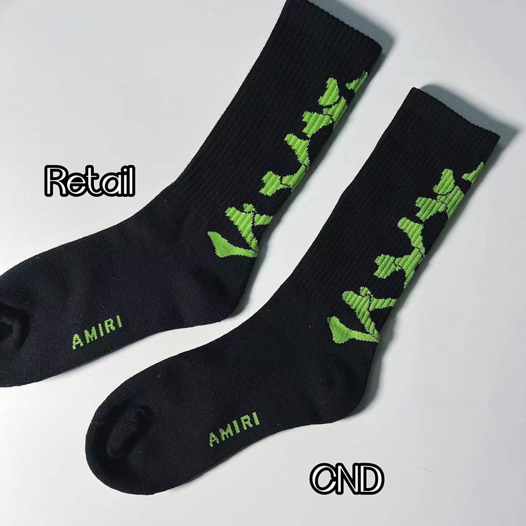 AMIRI 1: 1 AMIRI 2022 New Season Skull Towel Socks Black Green Top - Image 7