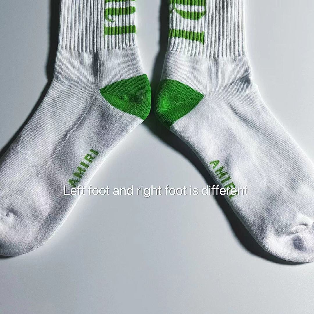 AMIRI 1: 1 AMIRI Socks Back Logo Towel Socks—— (White Green) - Image 4