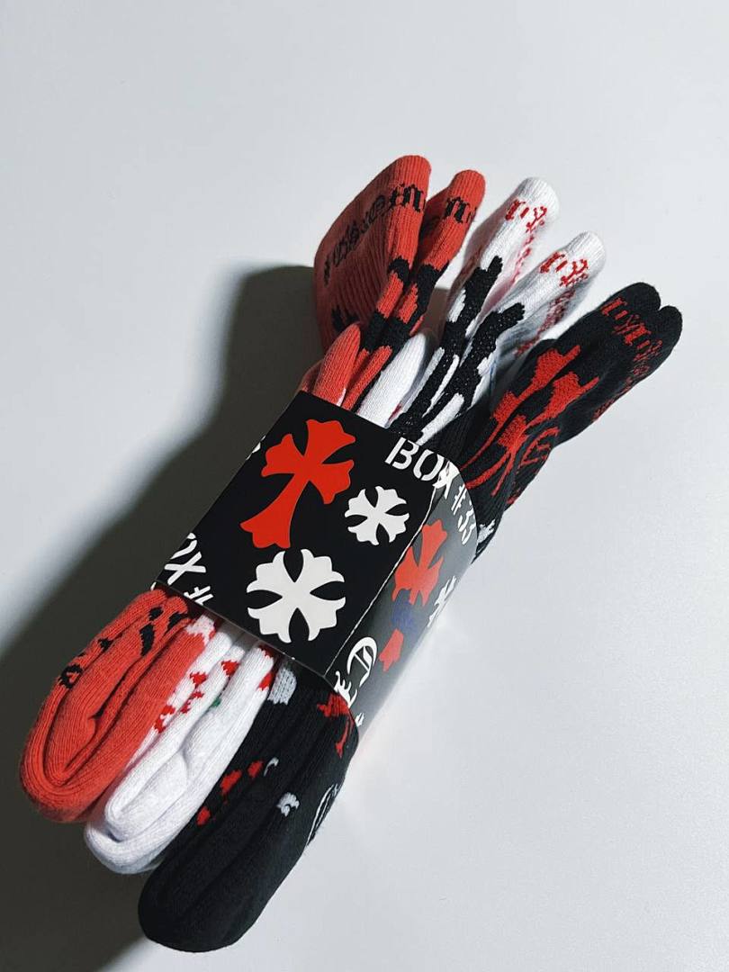 Chanel Chrome-Hearts "BOX" Socks 3 Pairs - Image 3