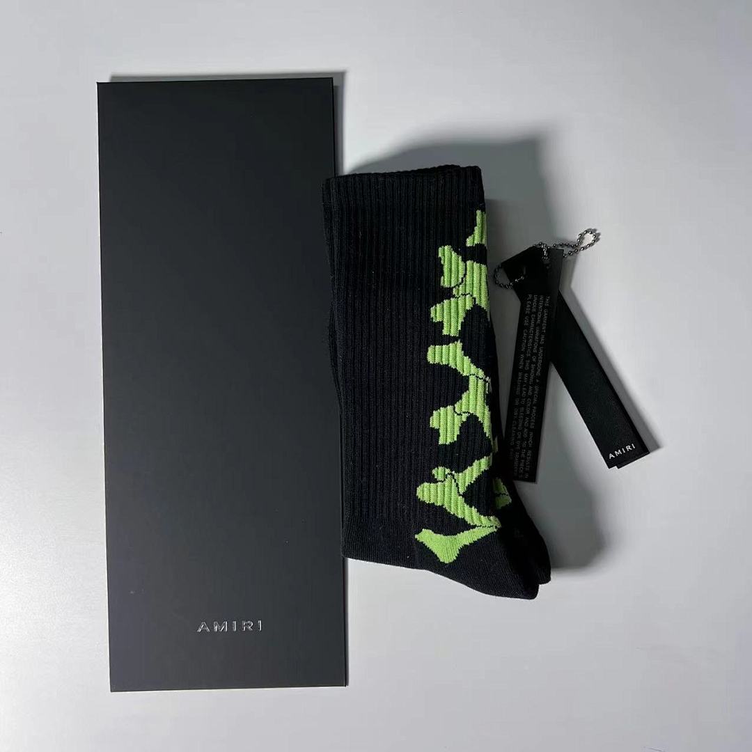 AMIRI 1: 1 AMIRI 2022 New Season Skull Towel Socks Black Green Top - Image 11