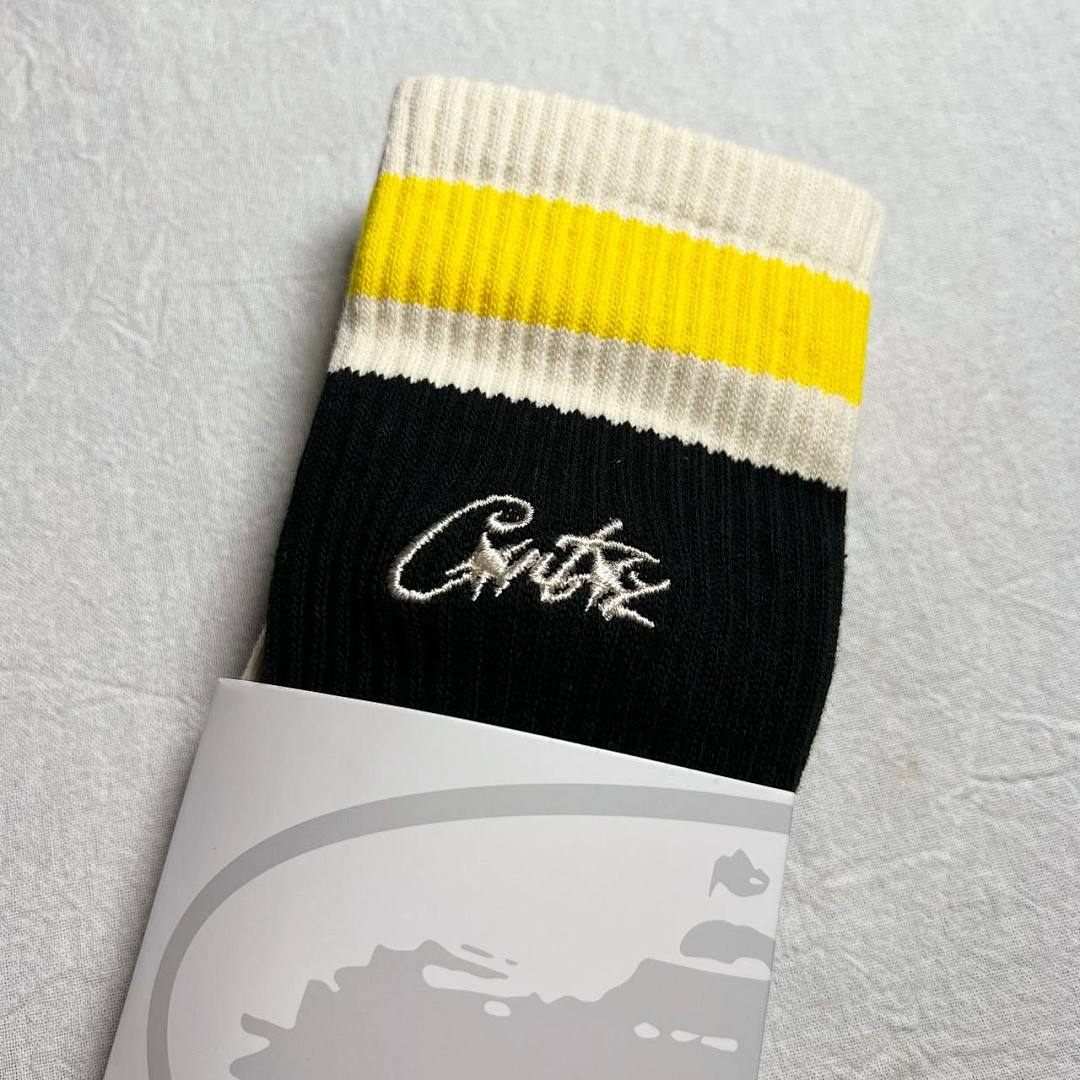 Accessiories Co Embrodiery CRTZ Socks Off White Black Yellow Striped - Image 7