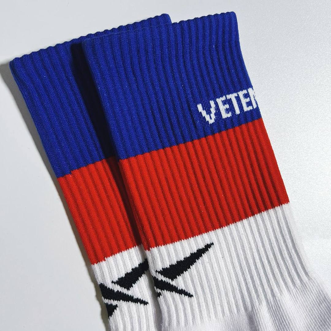 Accessiories 1:1 Vetements Red And Blue Towel Flat Socks Patchwork - Image 9