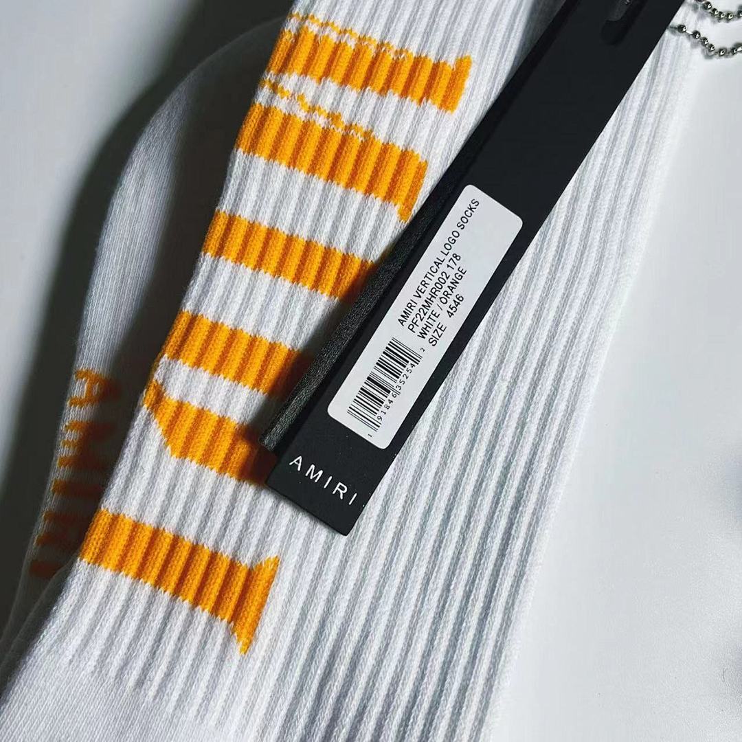 AMIRI 1: 1 AMIRI 2022 New Season Socks Back Logo Towel Socks——Orange - Image 2