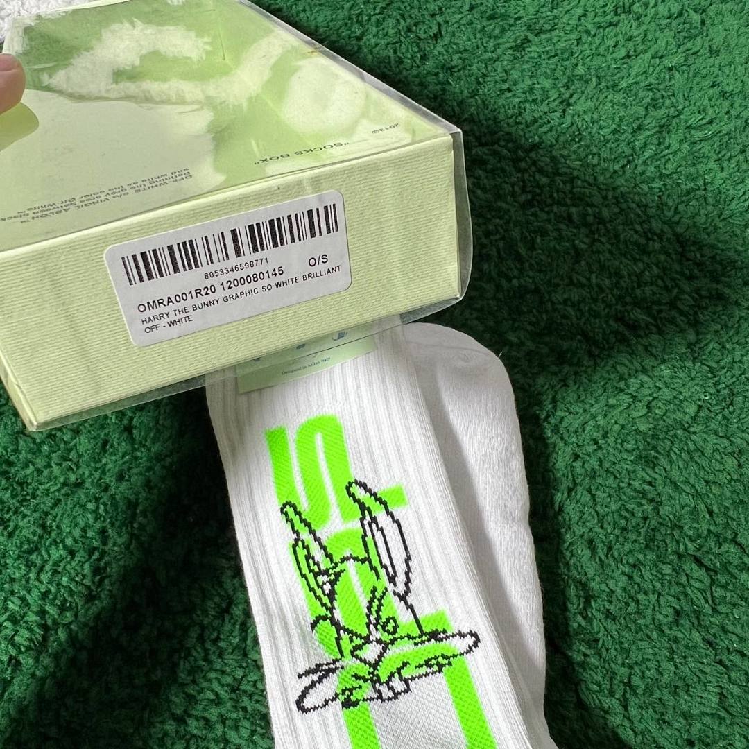 Accessiories OFF WHITE HAPPY THE BUNNY GRAPHIC SOCKS 1:1 With Box And Sticker - Image 9