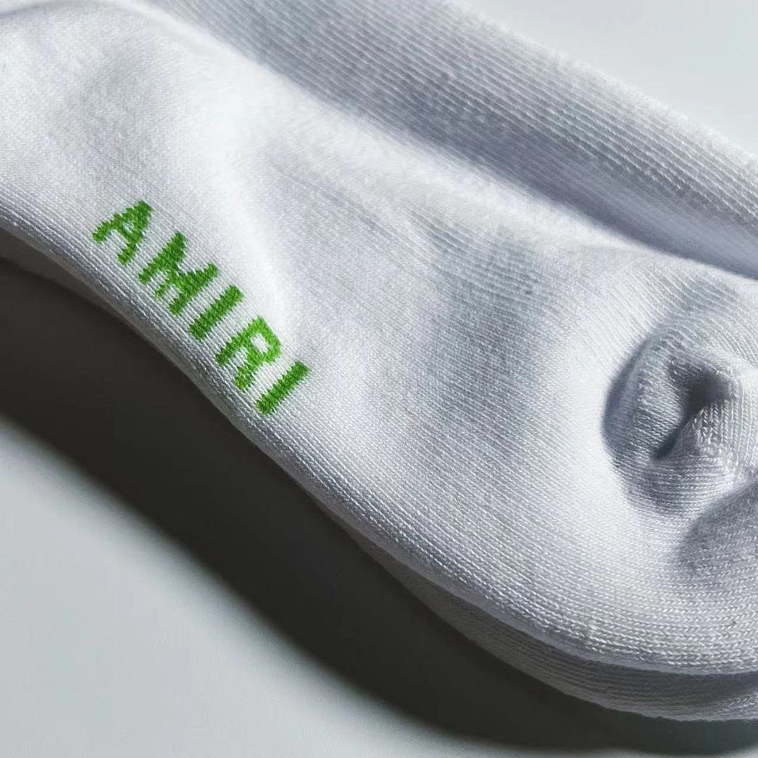 AMIRI 1: 1 AMIRI Socks Back Logo Towel Socks—— (White Green) - Image 6