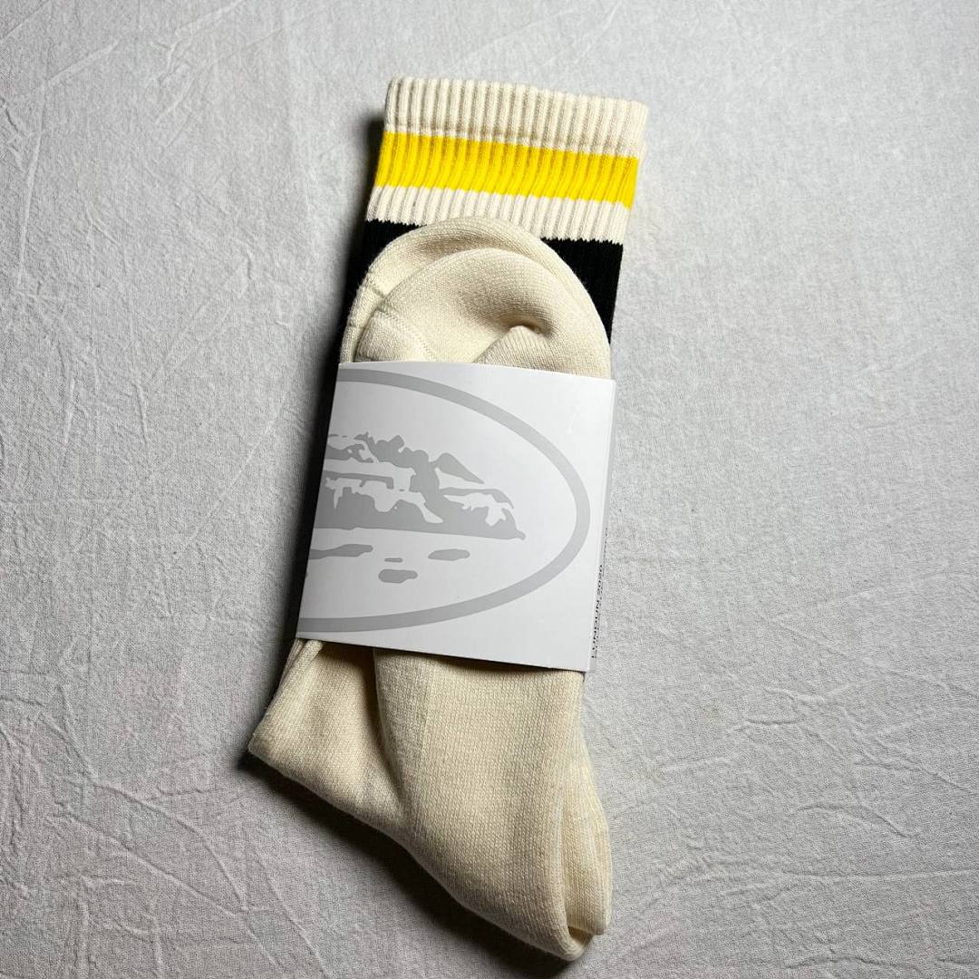 Accessiories Co Embrodiery CRTZ Socks Off White Black Yellow Striped - Image 4