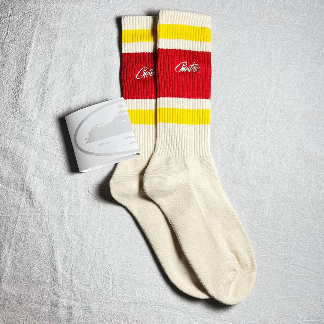 Accessiories Co Embrodiery CRTZ Socks Off White Red Yellow Striped - Image 4