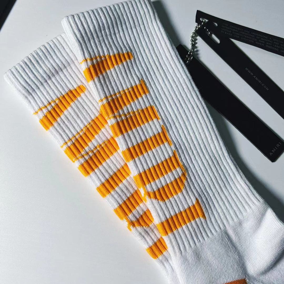 AMIRI 1: 1 AMIRI 2022 New Season Socks Back Logo Towel Socks——Orange - Image 4