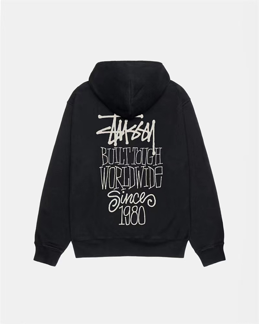 STUSSY 23FW BUILT TOUGH WORLDWIDE HOODIE LOGO / Black White S-XL, photo 1