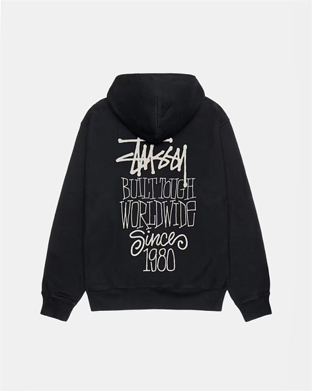 STUSSY 23FW BUILT TOUGH WORLDWIDE HOODIE LOGO / Black White S-XL, photo 1
