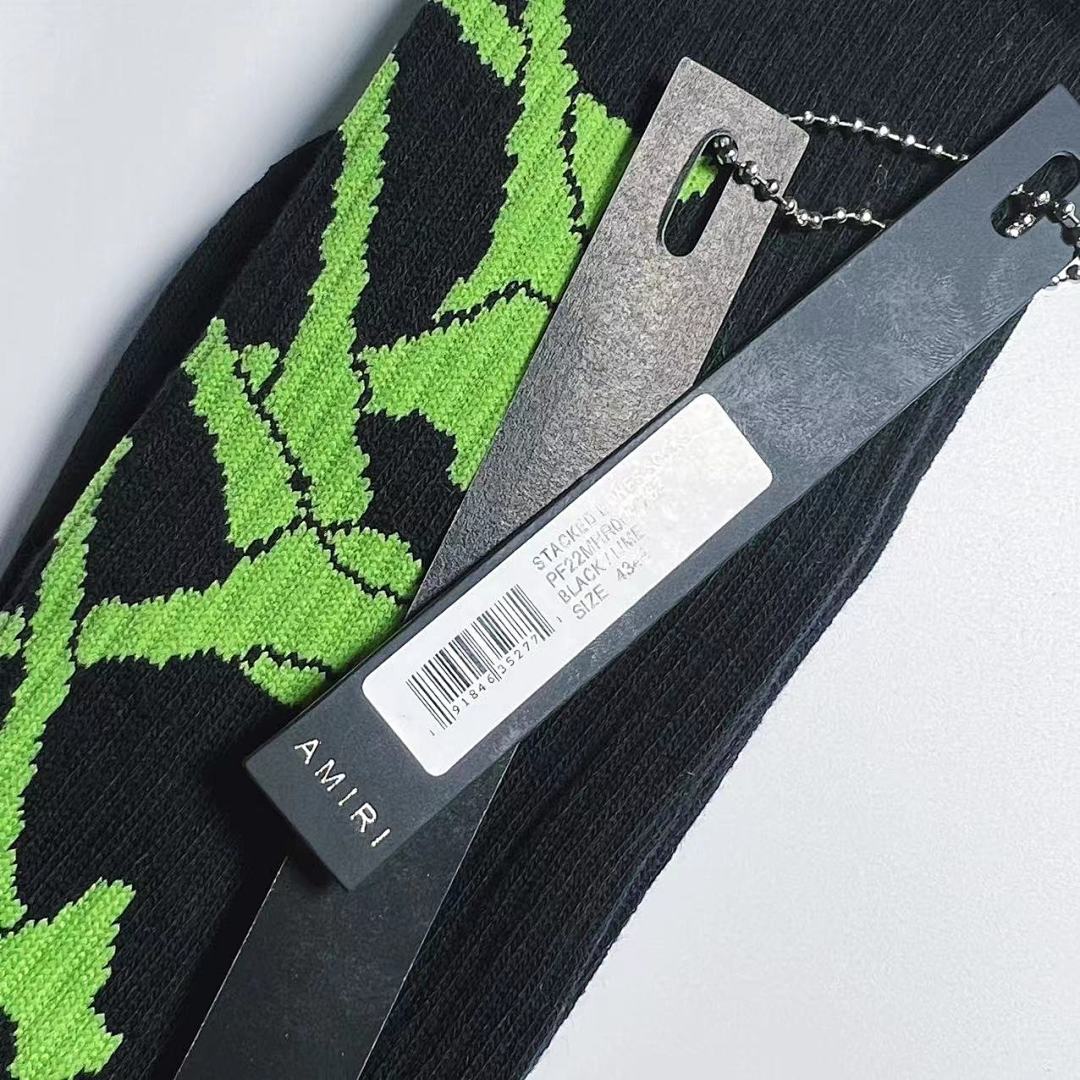 AMIRI 1: 1 AMIRI 2022 New Season Skull Towel Socks Black Green Top - Image 3