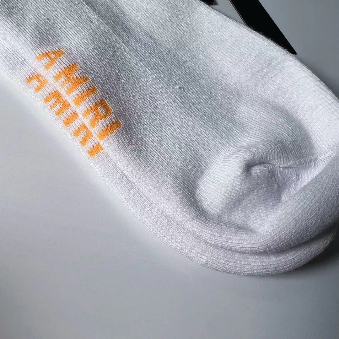 AMIRI 1: 1 AMIRI 2022 New Season Socks Back Logo Towel Socks——Orange - Image 6