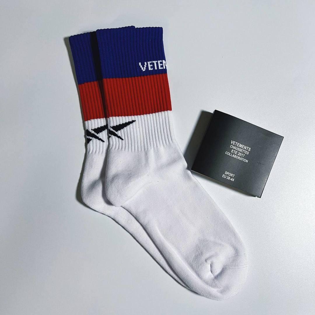 Accessiories 1:1 Vetements Red And Blue Towel Flat Socks Patchwork