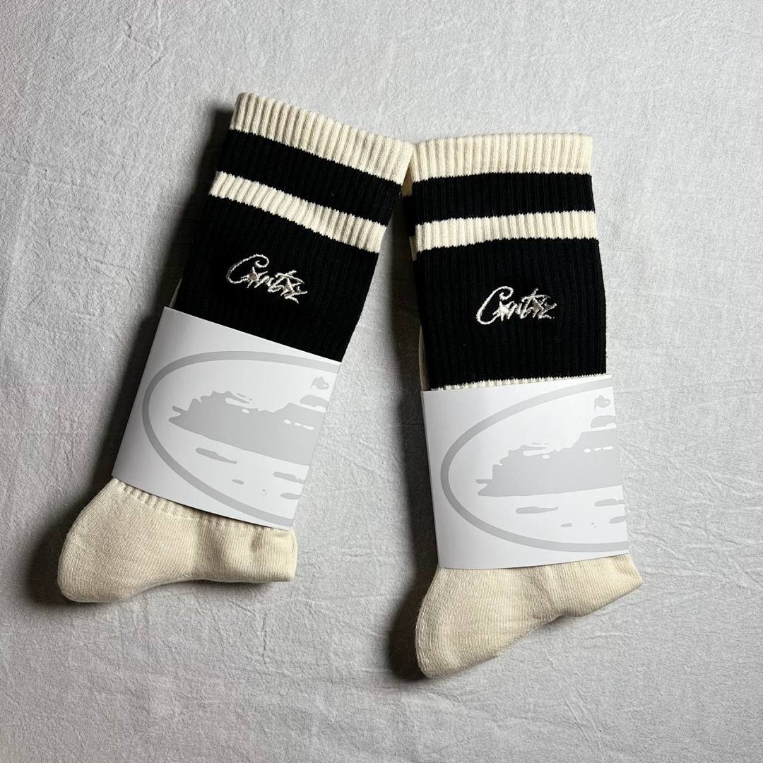 Accessiories Co Embrodiery CRTZ Socks Off White Black Striped - Image 2