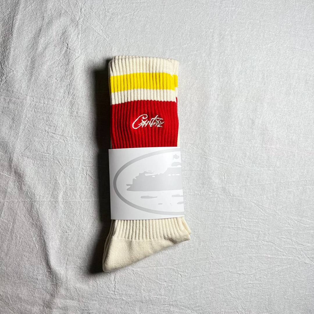 Accessiories Co Embrodiery CRTZ Socks Off White Red Yellow Striped - Image 2