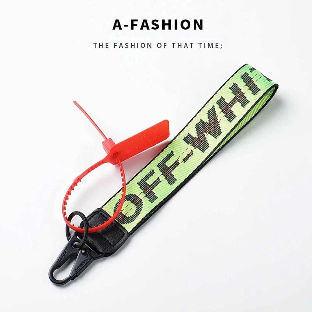 Other O.F.F.W.H.I.T.E Keychain Yellow Canvas Embroidery English Letters - Image 5