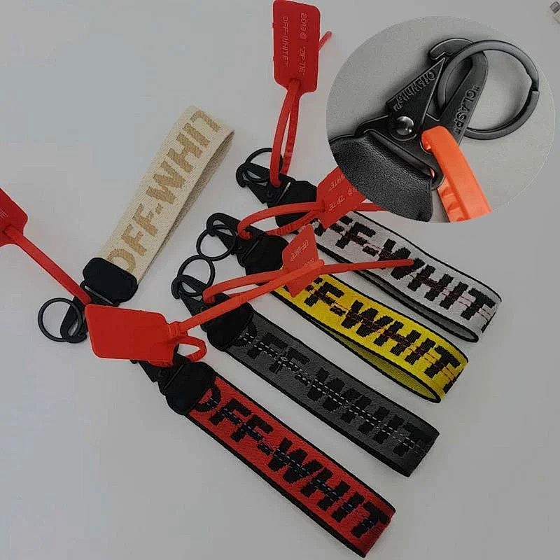 O.W Keychain O.F.F White Nylon Webbing Industrial Wind Metal, photo 1
