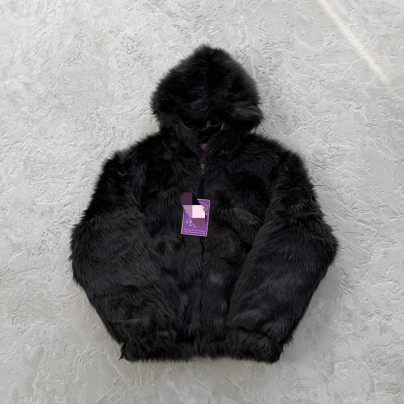 159¥ Faux Fur Hooded Jacket-Black, photo 1