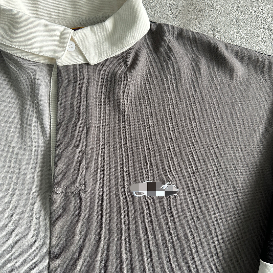 Other 49¥ Color Block Polo Long Sleeve Shirt-Black (Gray) - Image 7