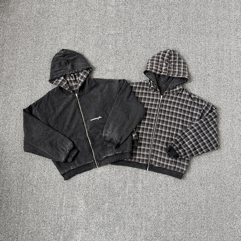 Other 289¥ (Exp…5 Reversible Plaid Zip Hoodie|Washed Black)