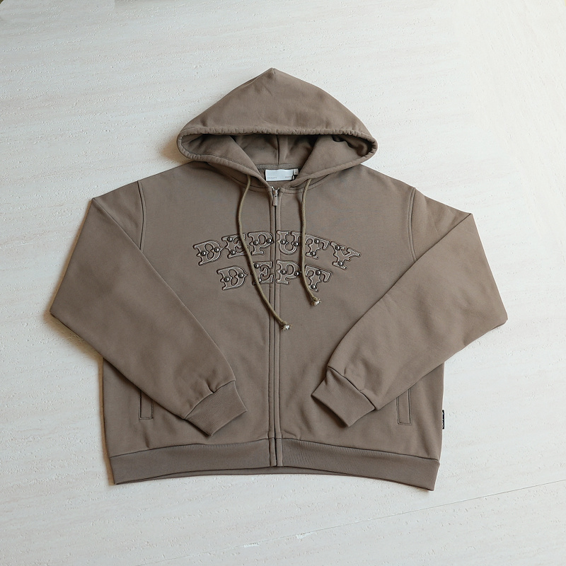 Other ¥230 (Dep..Embroidered Rivet Hooded Zipper Sweatshirt｜Coffee)