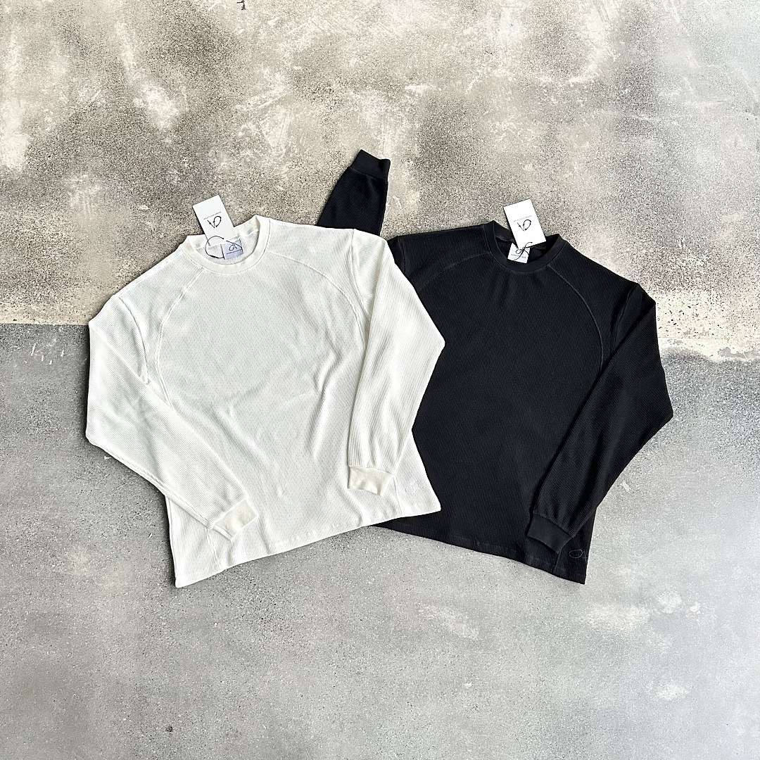 ¥115 (Garms…Waffle Long Sleeve-Tee｜White｜Black), photo 1