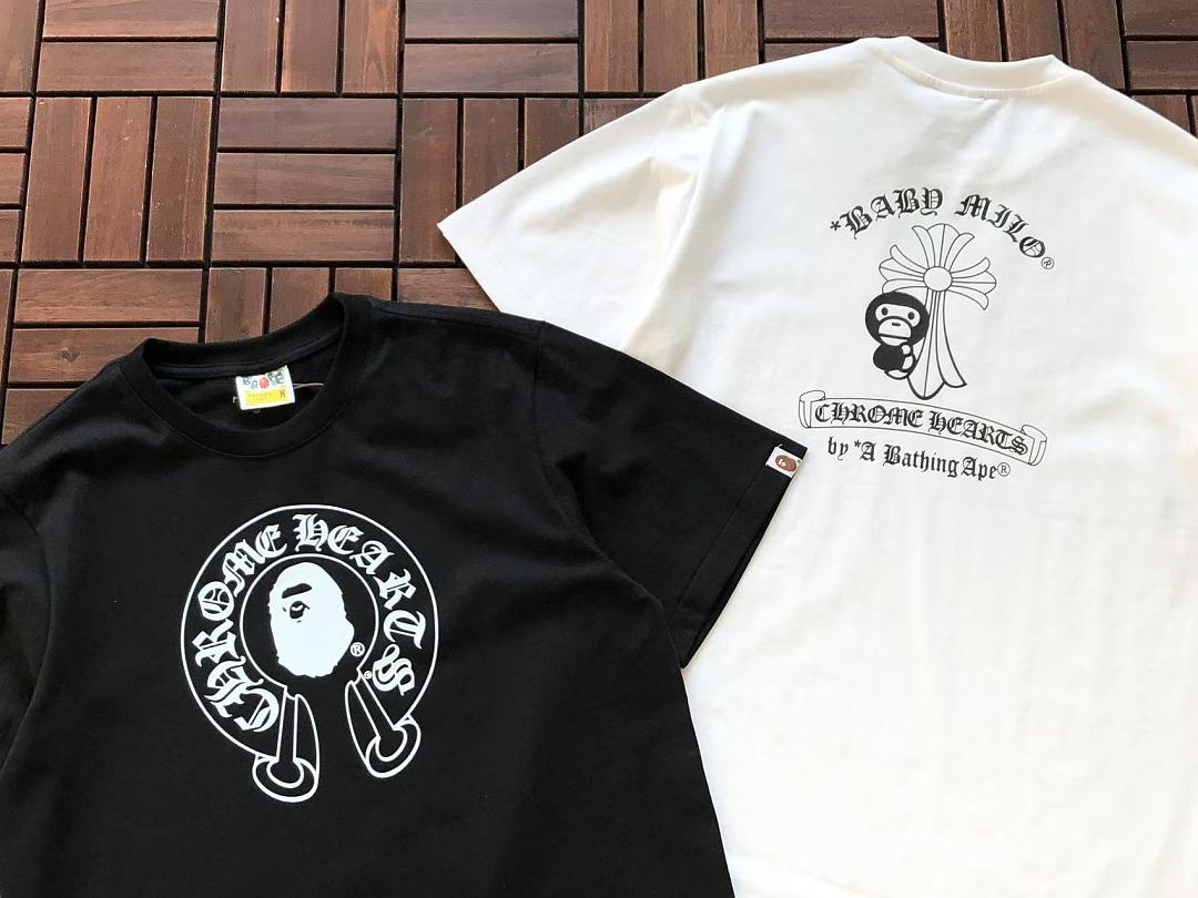 Other ~109 BAPE & CH🔥OM🔥 HE🔥RTS T-SHIRT 55010305 (Im 185CM 70KG Iwear Size M In The Photo) - Image 6