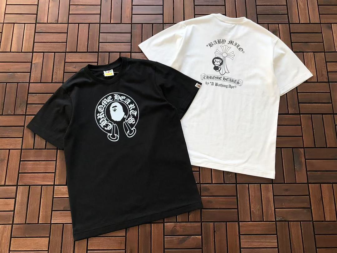 Other ~109 BAPE & CH🔥OM🔥 HE🔥RTS T-SHIRT 55010305 (Im 185CM 70KG Iwear Size M In The Photo) - Image 5