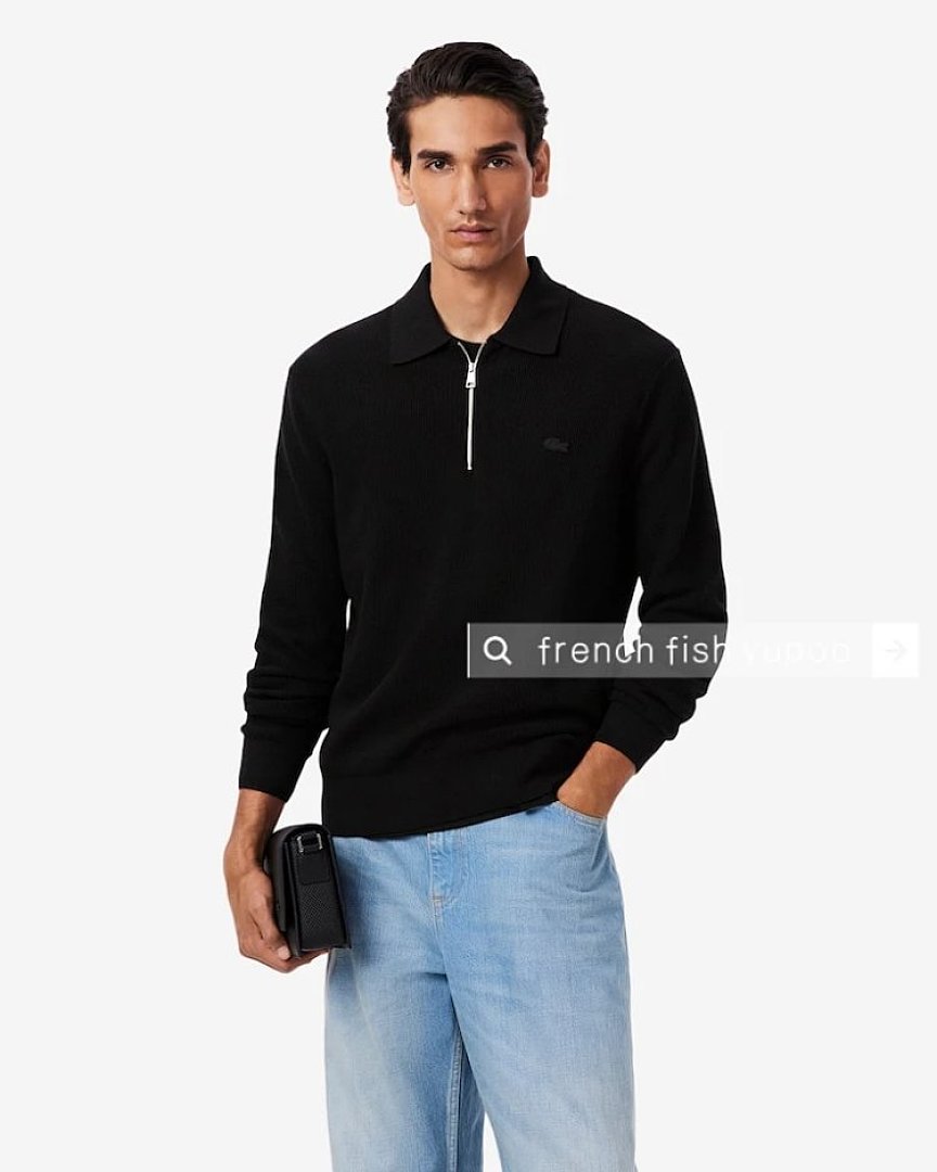 lac0ste Men's Cotton & Wool Blend Half-Zip Polo Collar Sweater - Image 13