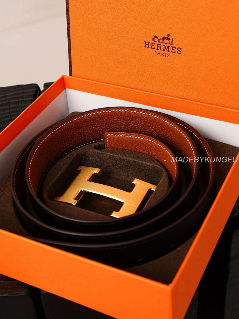 【A+ Item ID 8399 Hermes 3-2020Ss (Classic H Logo Letter Belt Double Sided Calf Leath) - Image 4