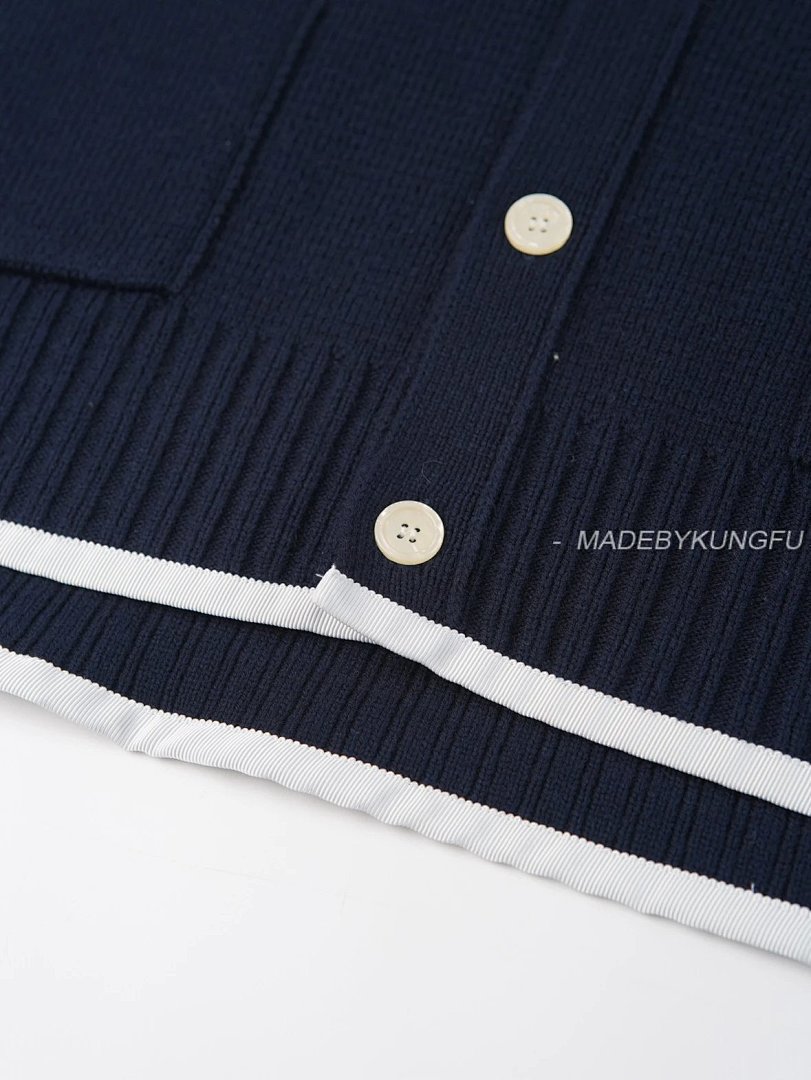 【A+ Item ID 8005 Striped Long Sleeves Single Breasted V Collared Sweater Blue (Same St) - Image 7